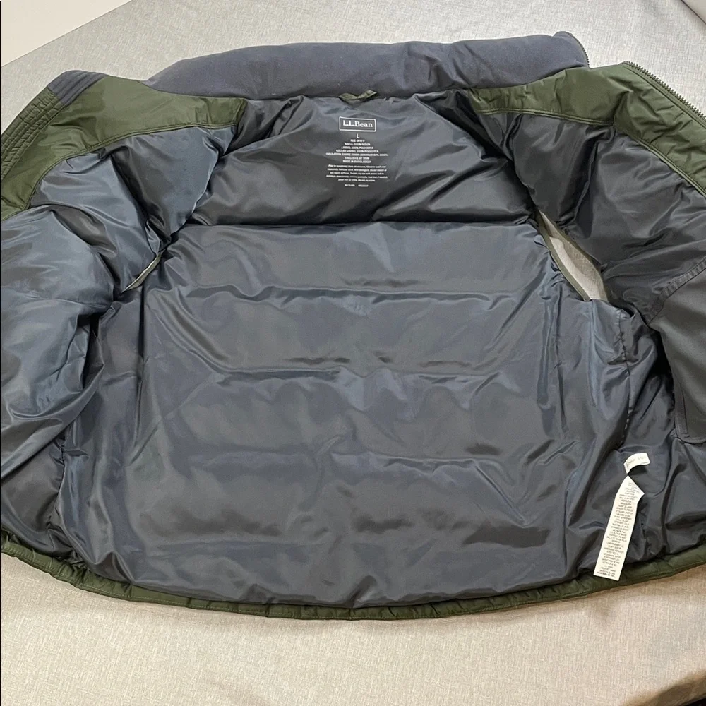 L.L. Bean Men's Goose Down Vest Large Olive Army Green Rugged Puffer Warm